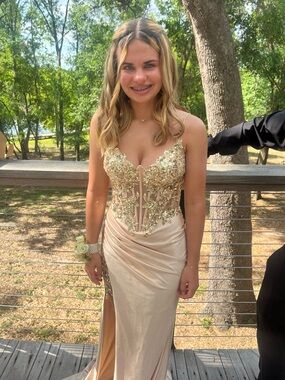 Embellished Champagne Formal Evening Dress